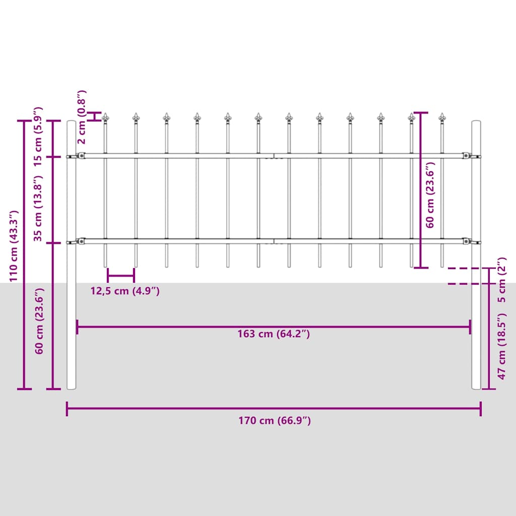 Vrtna Ograda 4 pcs Bijelo 6,8 x 0,6 m Čelik s prahom