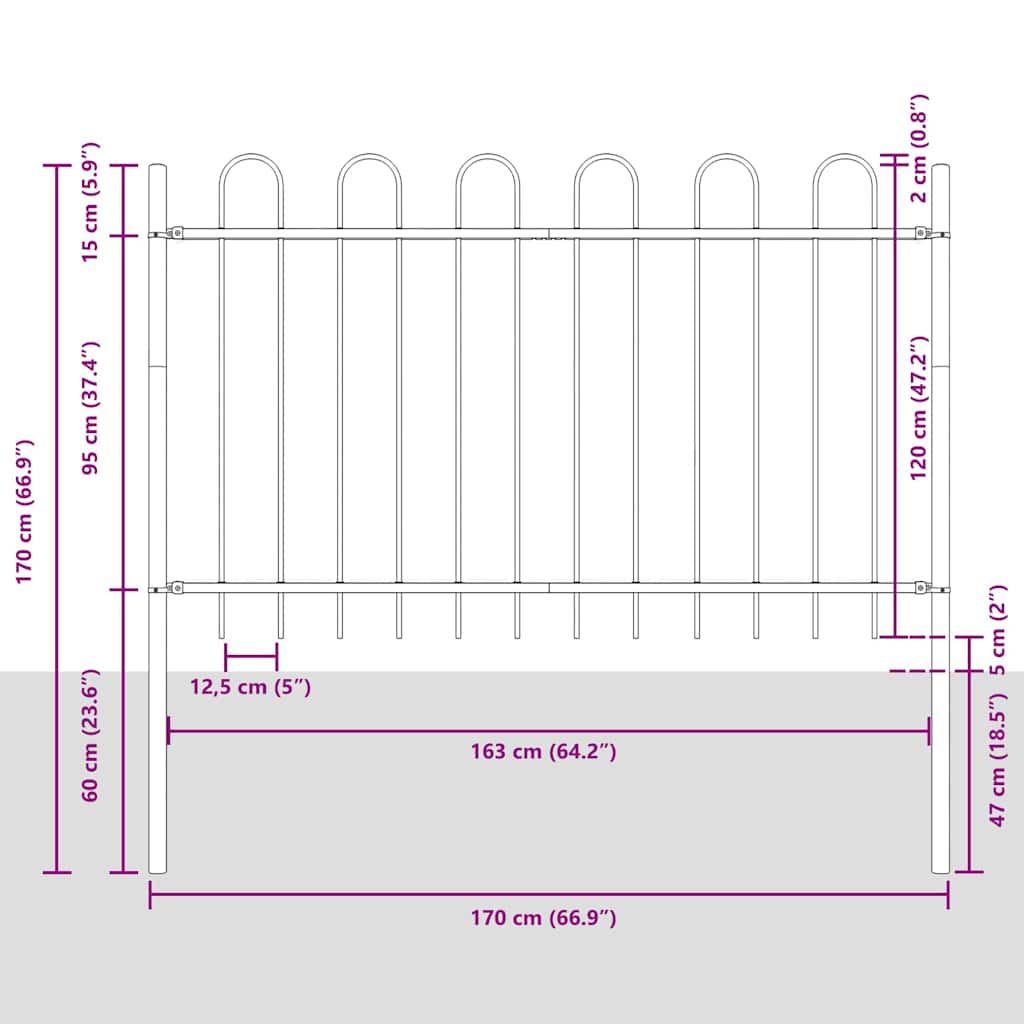 Vrtna Ograda 7 pcs Siva 11,9 x 1,2 m Čelik s prahom