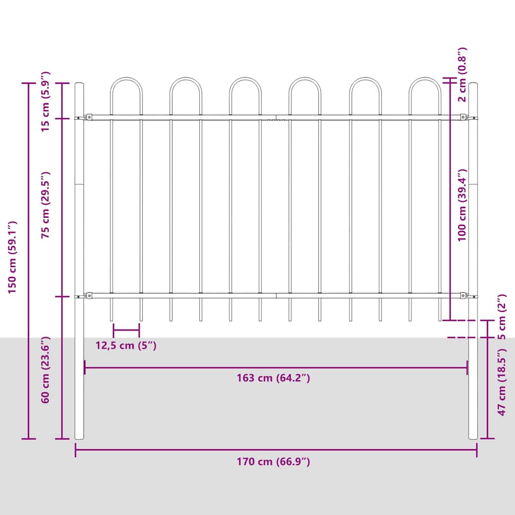 Vrtna Ograda 7 pcs Bijelo 11,9 x 1 m Čelik s prahom