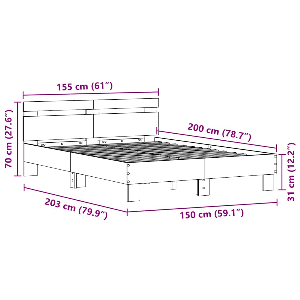 Krevetna konstrukcija Crni hrast 150 x 200 cm Konstruirano drvo