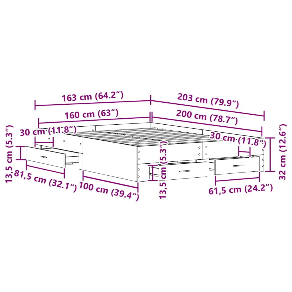 Krevetna konstrukcija Crni hrast 160 x 200 cm Konstruirano drvo