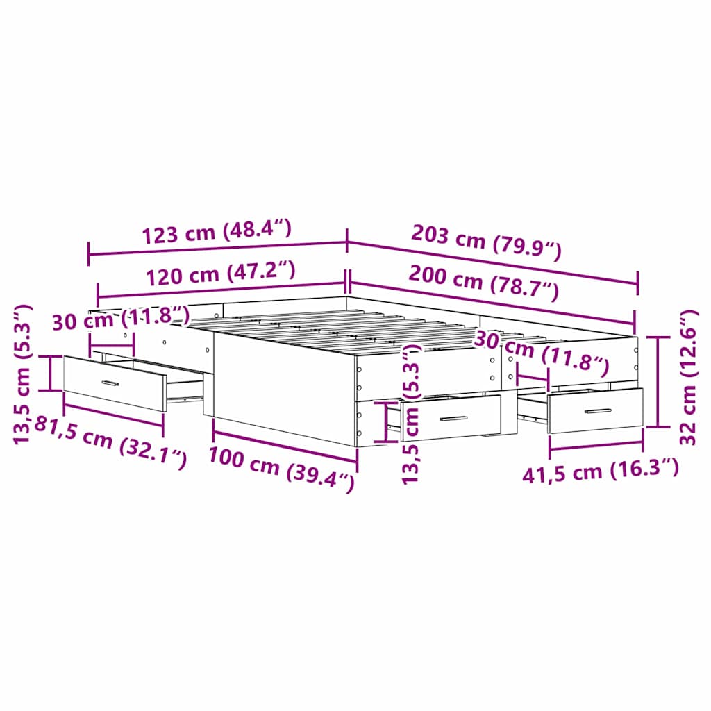 Krevetna konstrukcija Crni hrast 120 x 200 cm Konstruirano drvo
