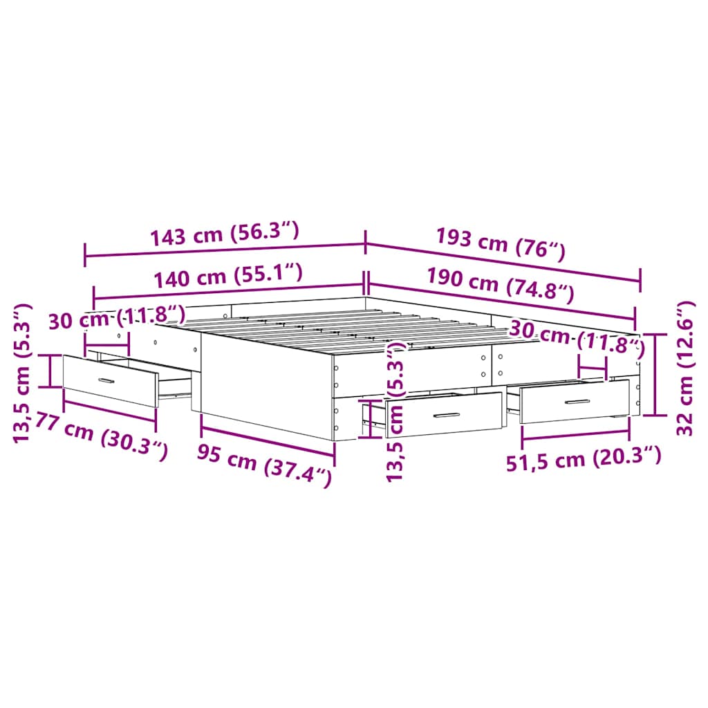 Krevetna konstrukcija Staro drvo 140 x 190 cm Konstruirano drvo