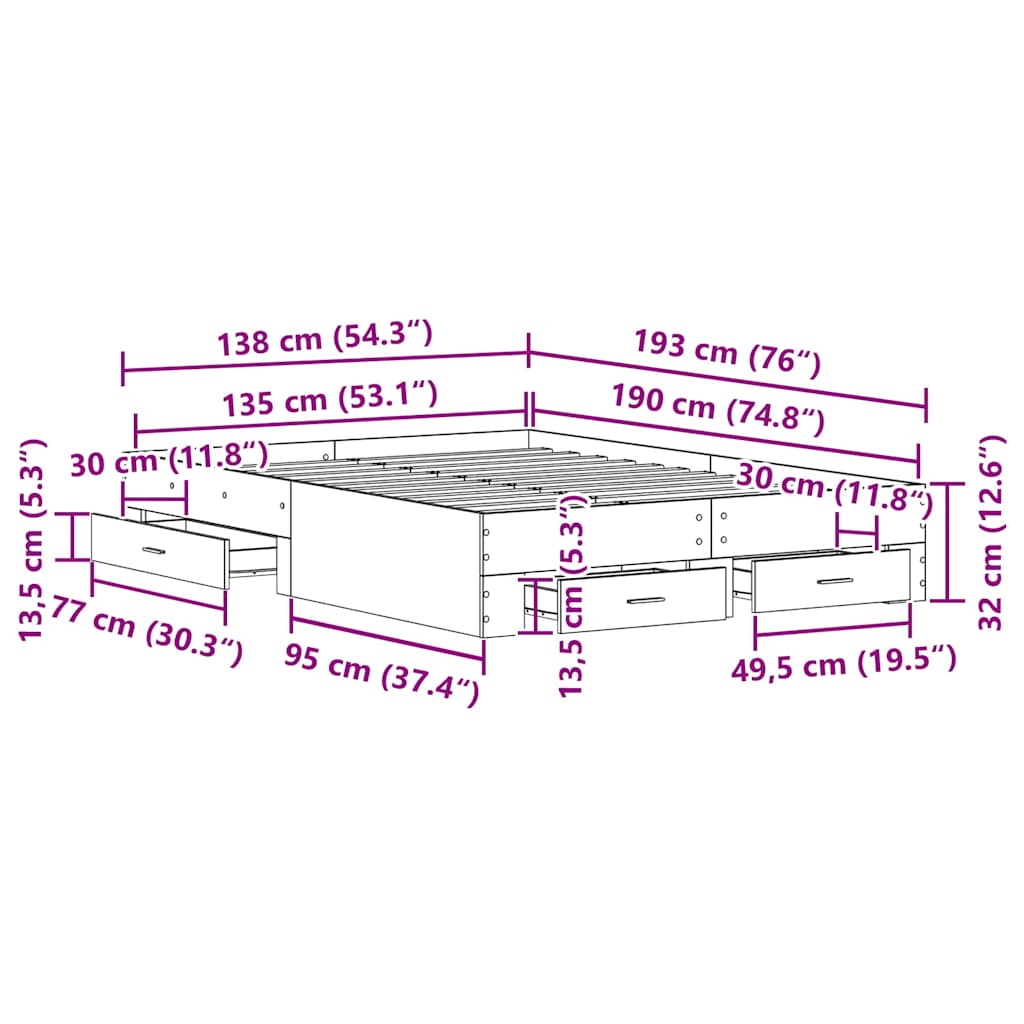 Krevetna konstrukcija Crni hrast 135 x 190 cm Konstruirano drvo