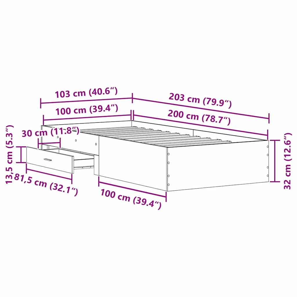 Krevetna konstrukcija Crni hrast 100 x 200 cm Konstruirano drvo