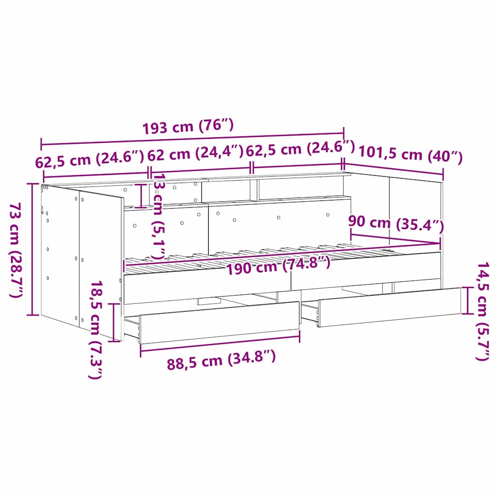 Krevet na dan Staro drvo 90 x 190 cm Konstruirano drvo
