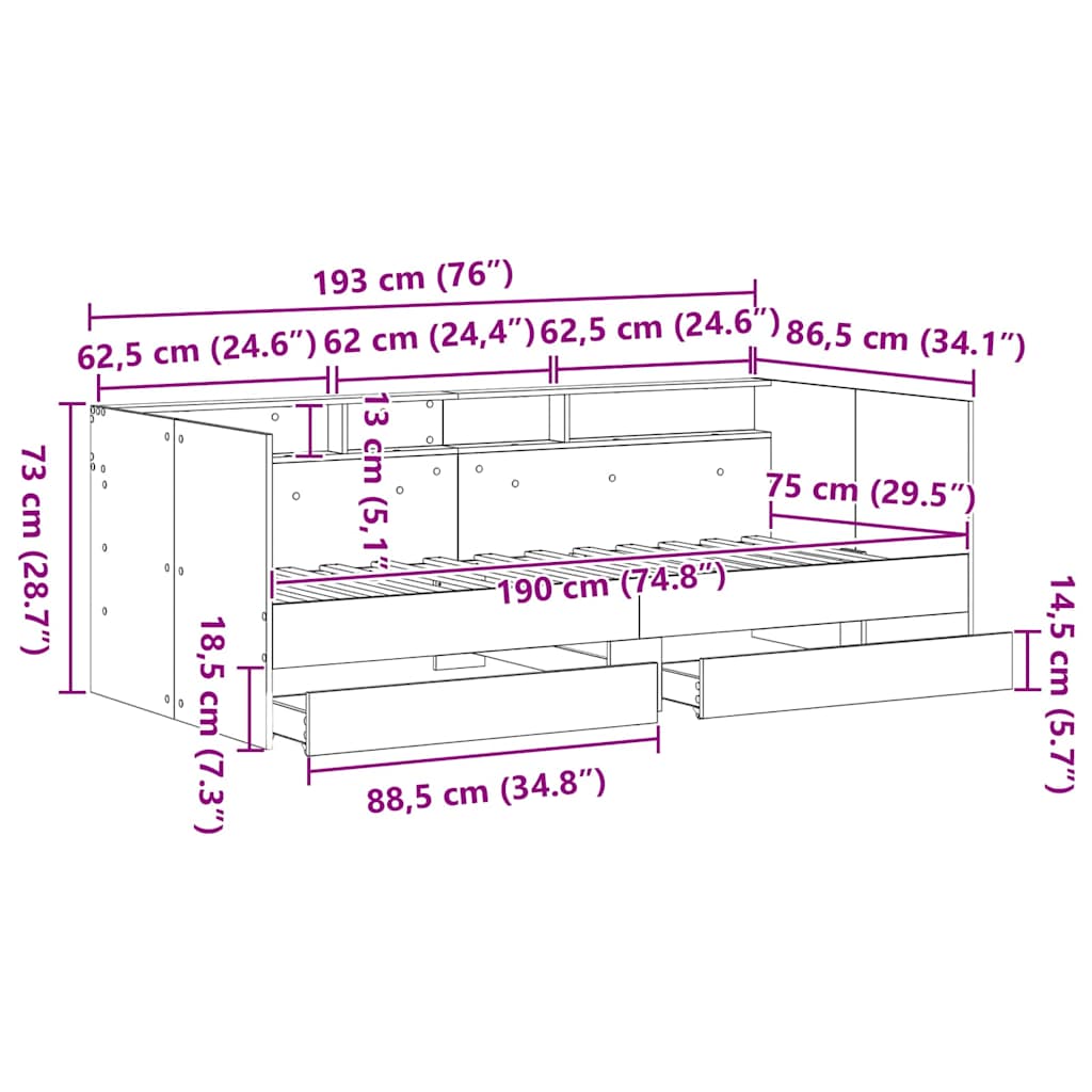Krevet na dan Staro drvo 75 x 190 cm Konstruirano drvo
