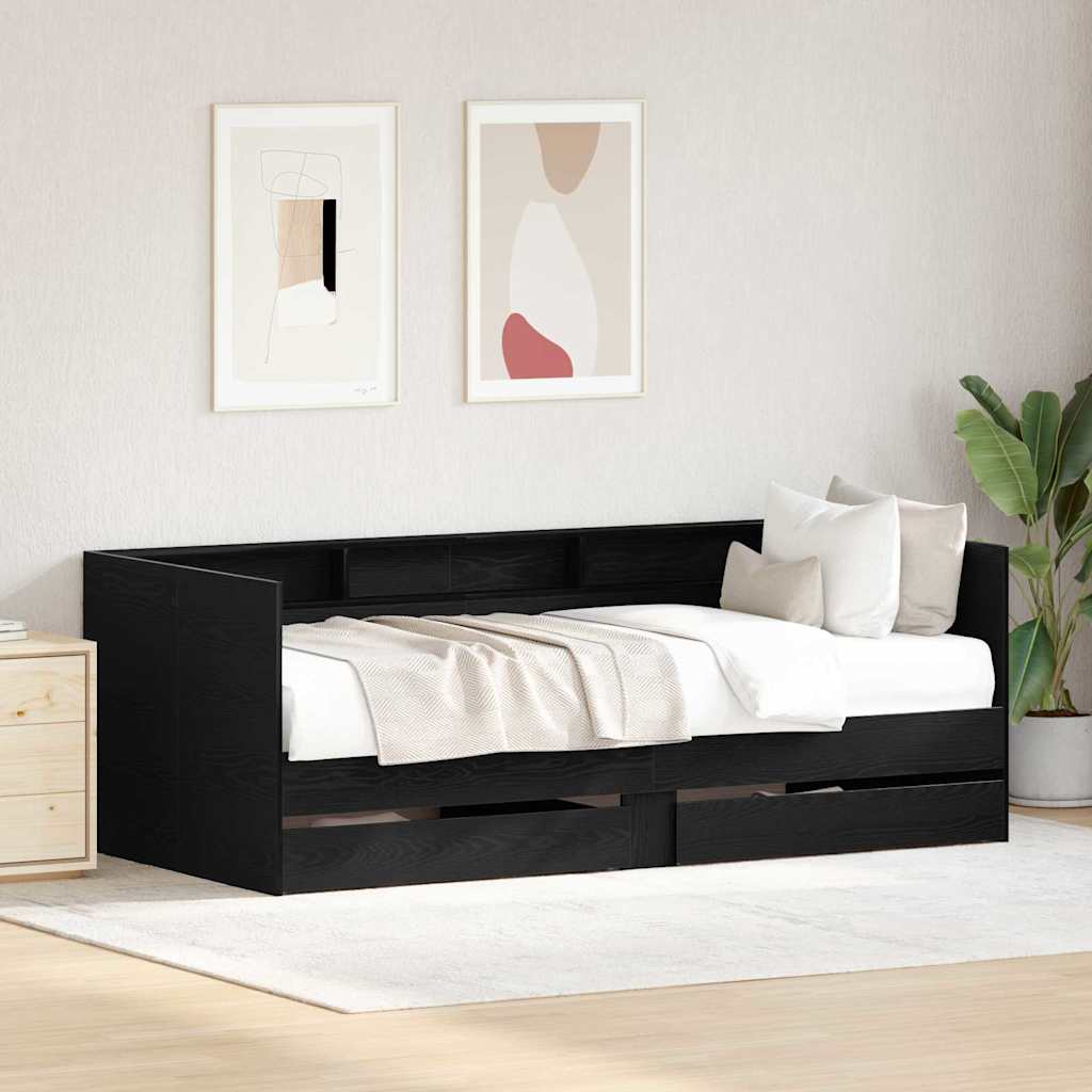Krevet na dan Crni hrast 75 x 190 cm Konstruirano drvo