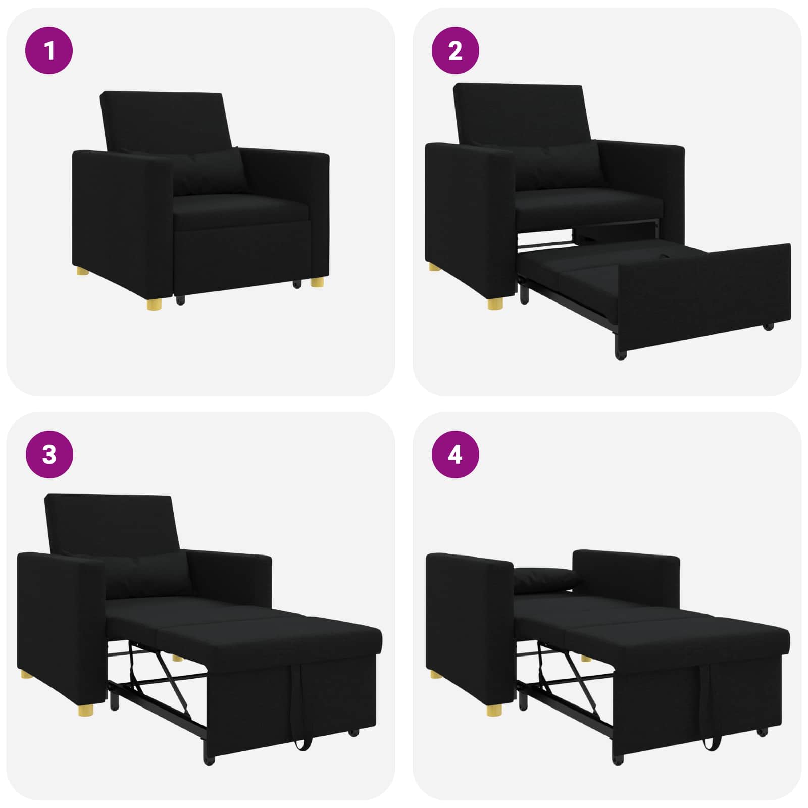 Sofa na razvlačenje Singl Crna 90 x 165 x 87 cm tkanina