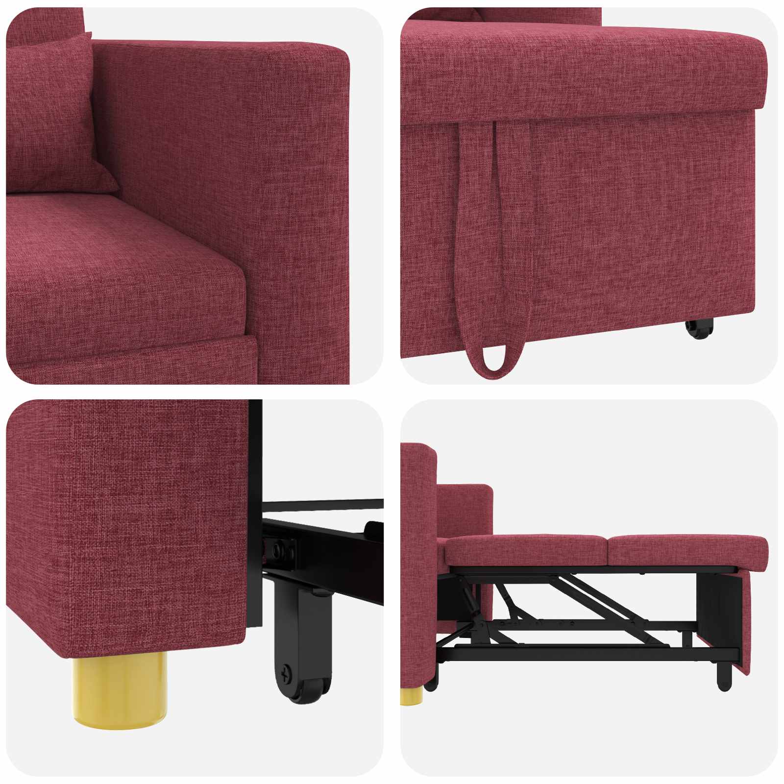 Sofa na razvlačenje Singl boja crnog vina 90 x 165 x 87 cm
