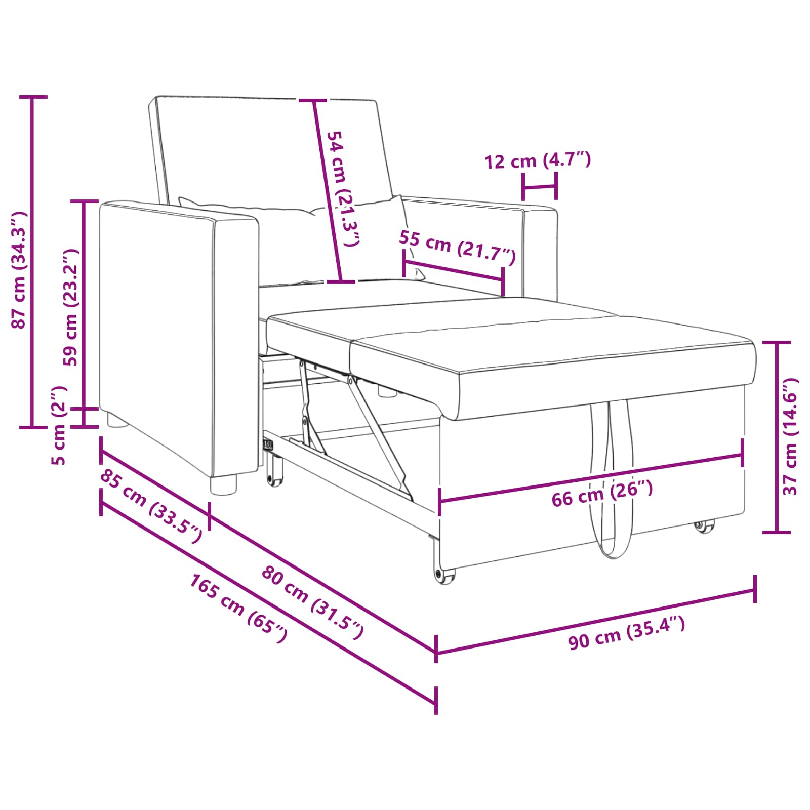 Sofa na razvlačenje Singl Plava 90 x 165 x 87 cm tkanina