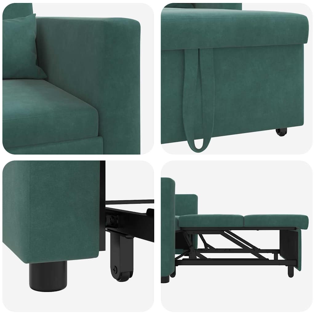 Sofa na razvlačenje Singl s kotačima Tamnozelena Baršun