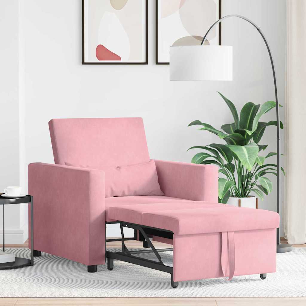 Sofa na razvlačenje Singl s kotačima Svijetlo ružičasta Baršun