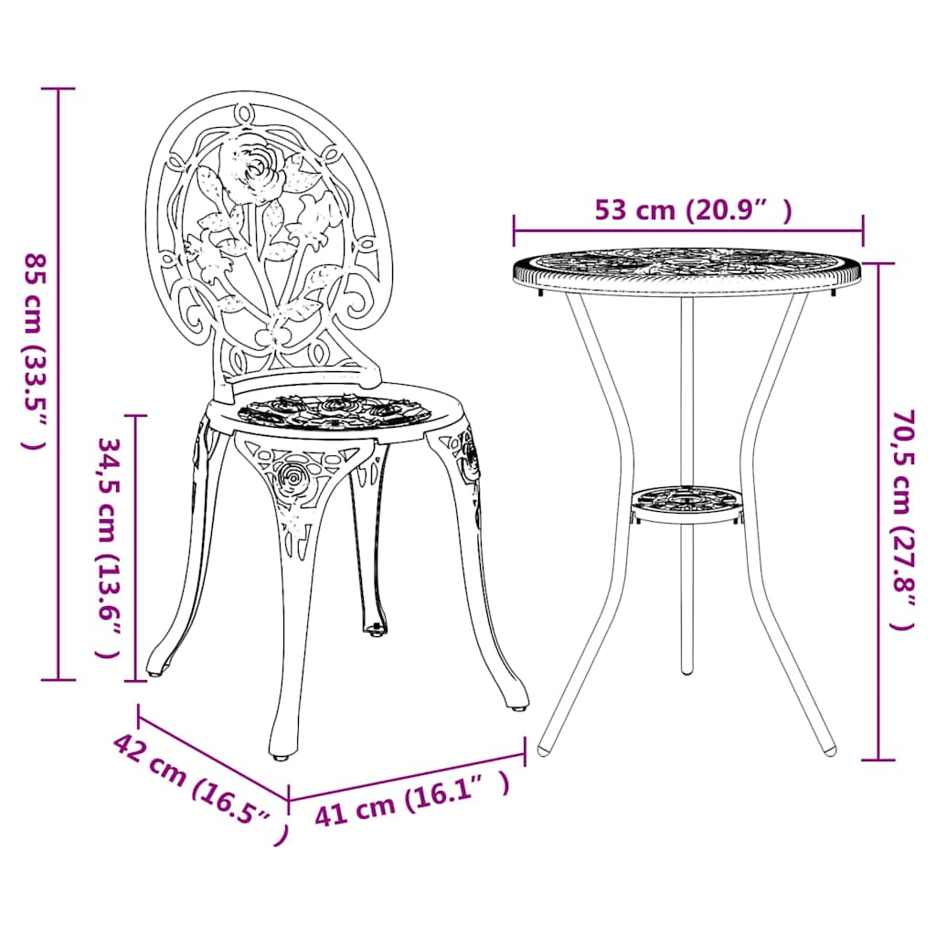 Bistro set za vrt 3 pcs Bronzana Aluminij