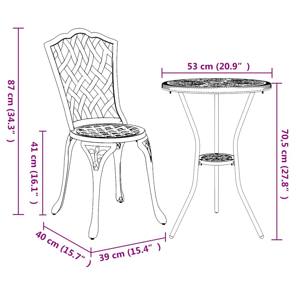 Bistro set za vrt 3 pcs Bronzana Aluminij
