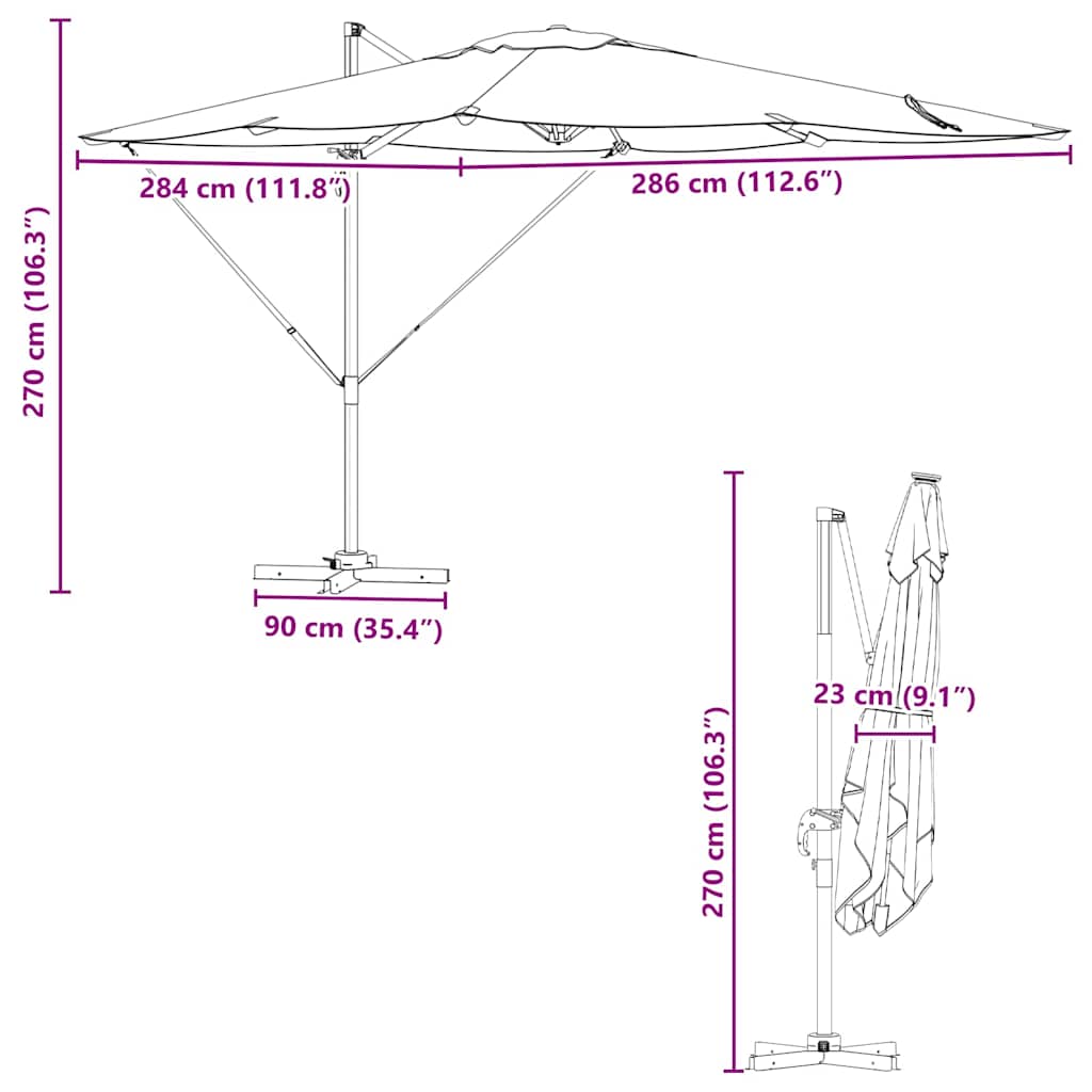 Roma Suncobran Antracit 286 x 284 x 265 cm Aluminij i poliester