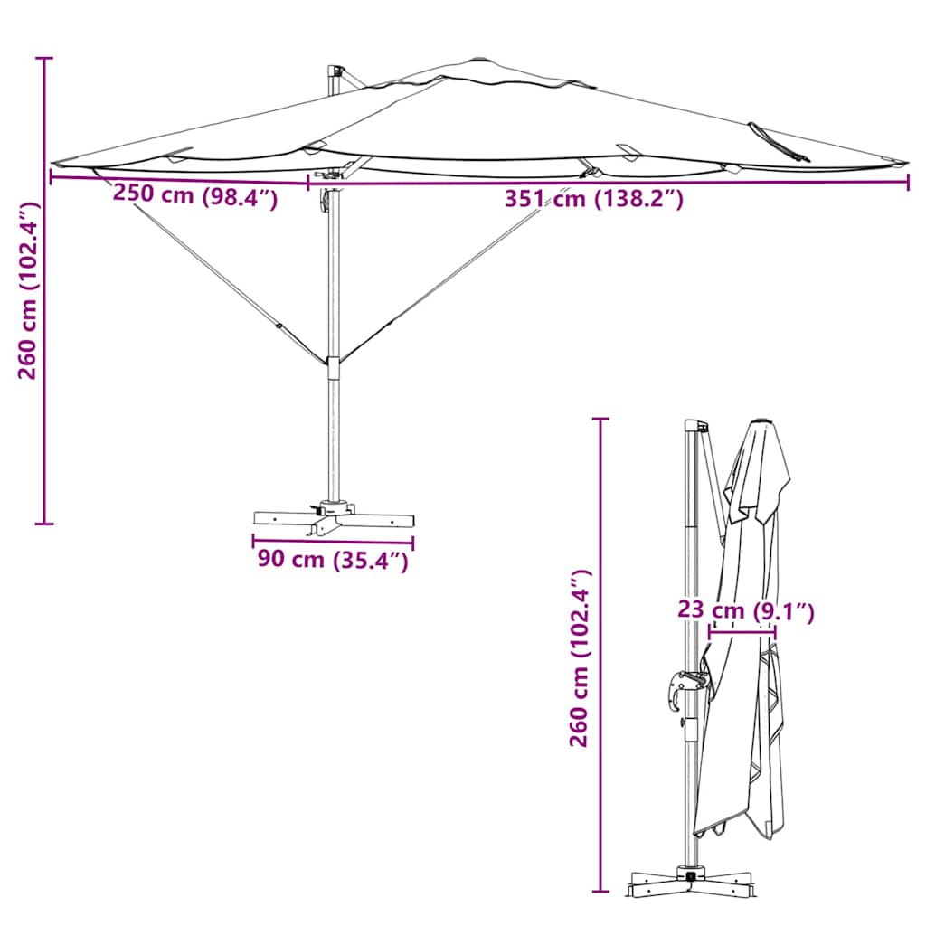 Suncobran Zelena 351 x 250 x 260 cm Poliester i aluminij