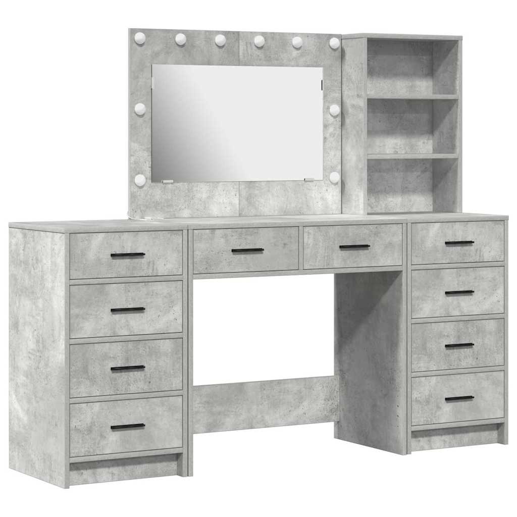 Toaletni stol s ladicama 3 pcs Betonski sivi Konstruirano drvo