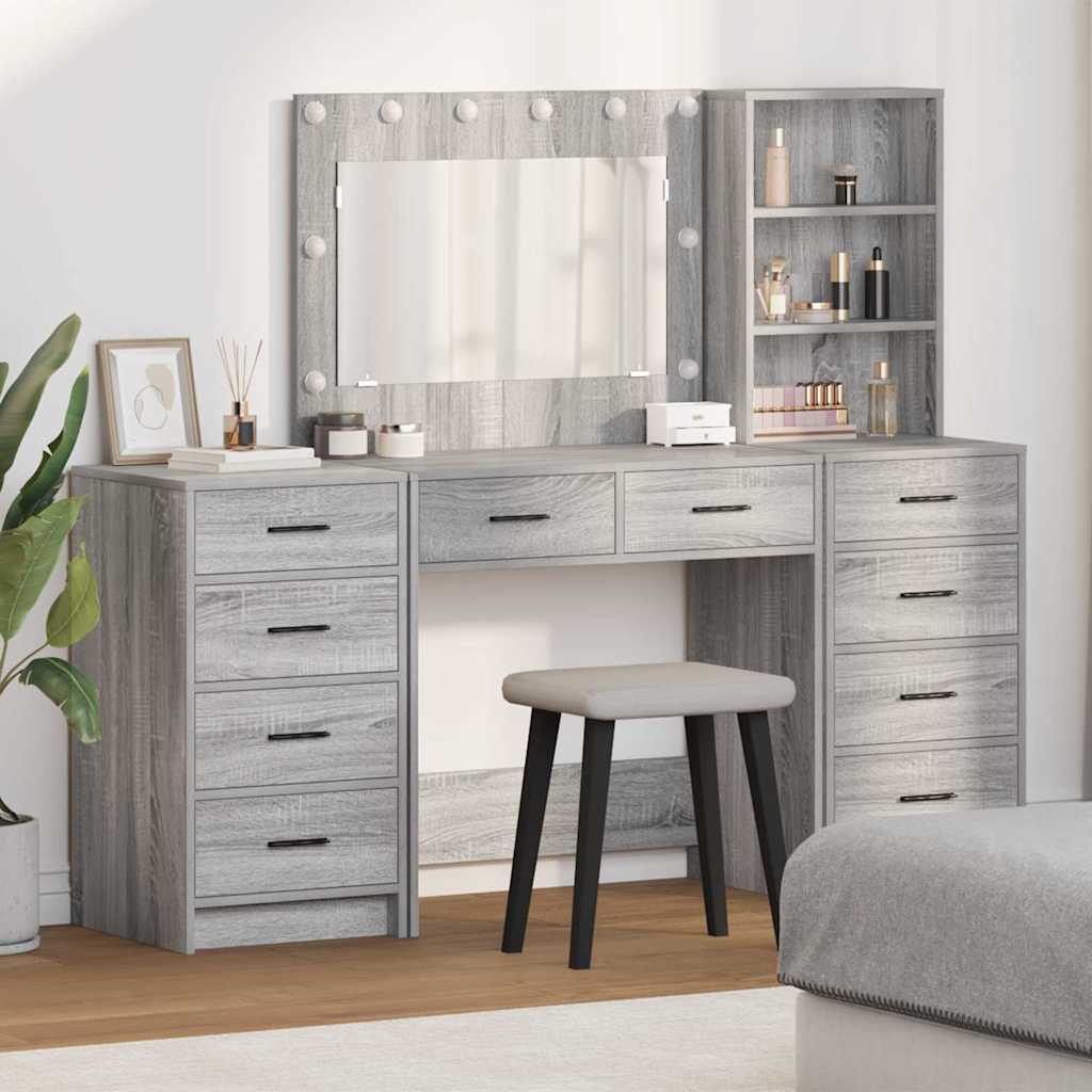 Toaletni stol s ladicama 3 pcs Siva Sonoma Konstruirano drvo