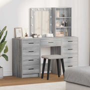 Toaletni stol s zrcalnim svjetlima 3 pcs Siva Konstruirano drvo