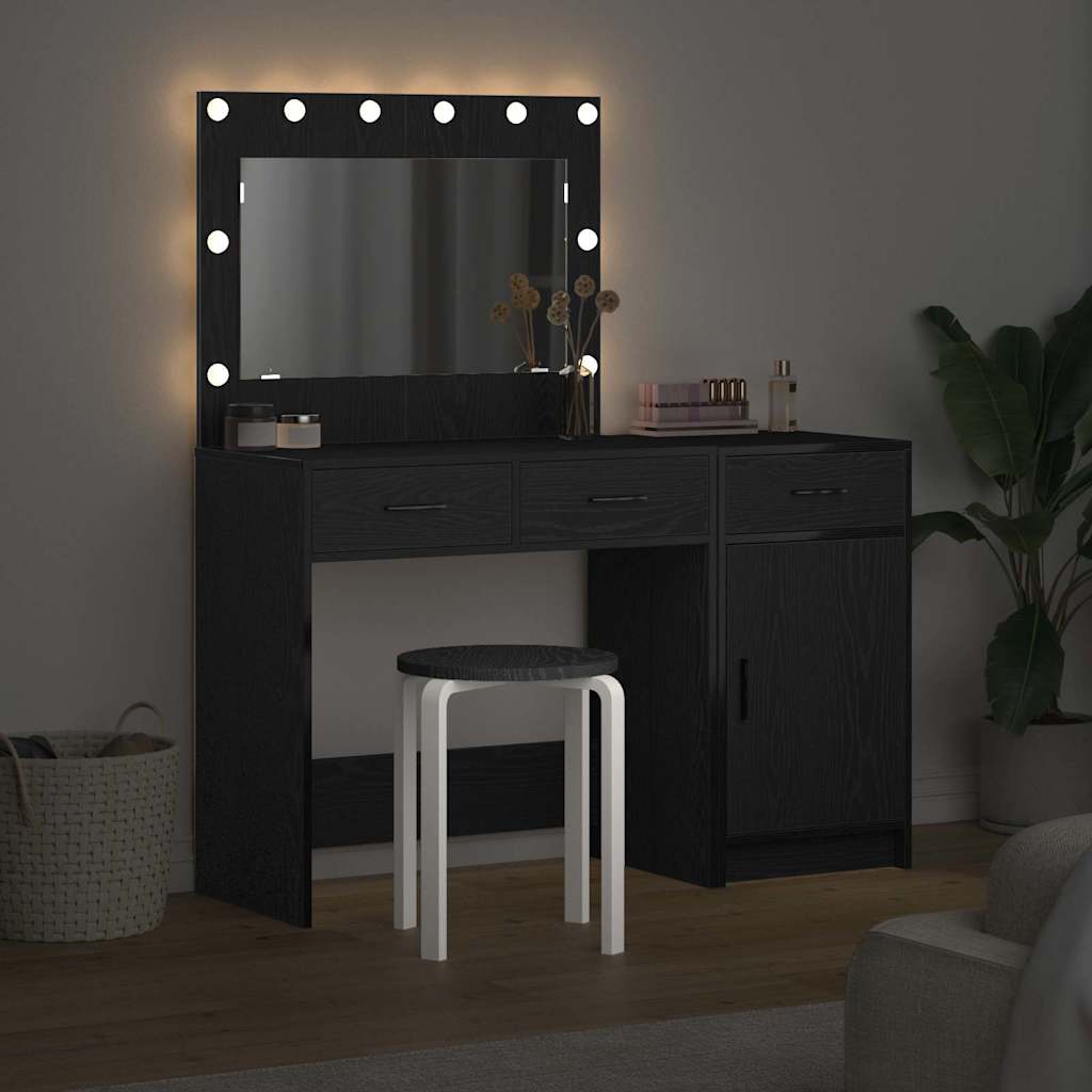 Toaletni stol s zrcalnim svjetlima 2 pcs Crna Konstruirano drvo