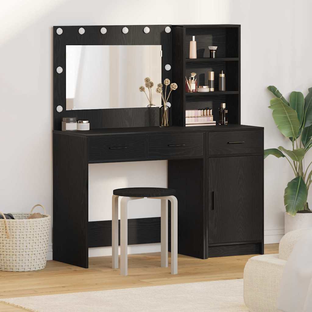 Toaletni stol s zrcalnim svjetlima 2 pcs Crna Konstruirano drvo