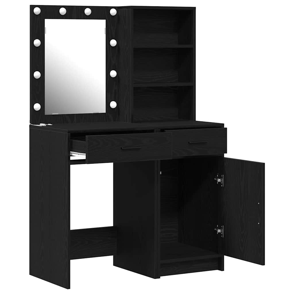 Set stola za oblačenje s LED 2 pcs Crni hrast Konstruirano drvo