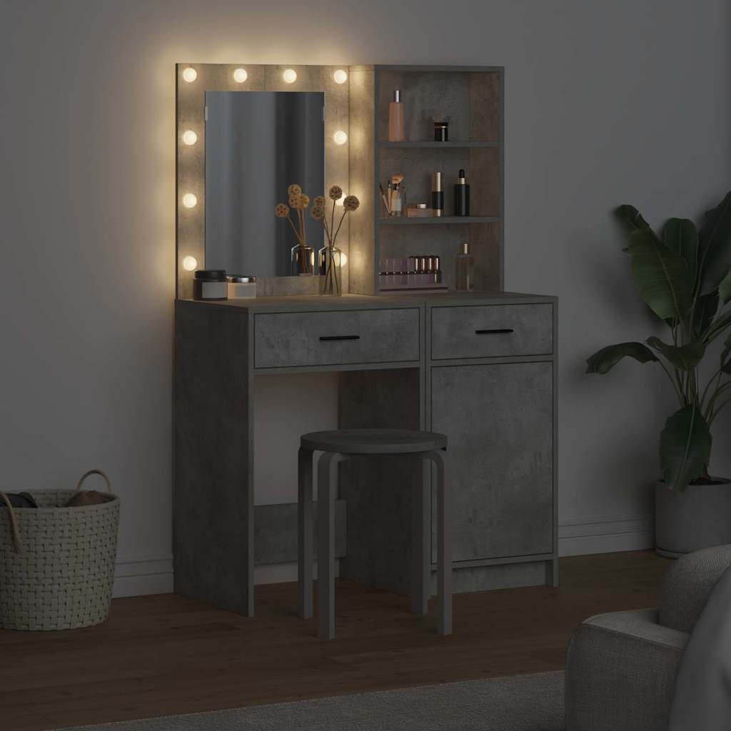 Set stola za oblačenje s LED s ladicama 2 pcs Betonski sivi