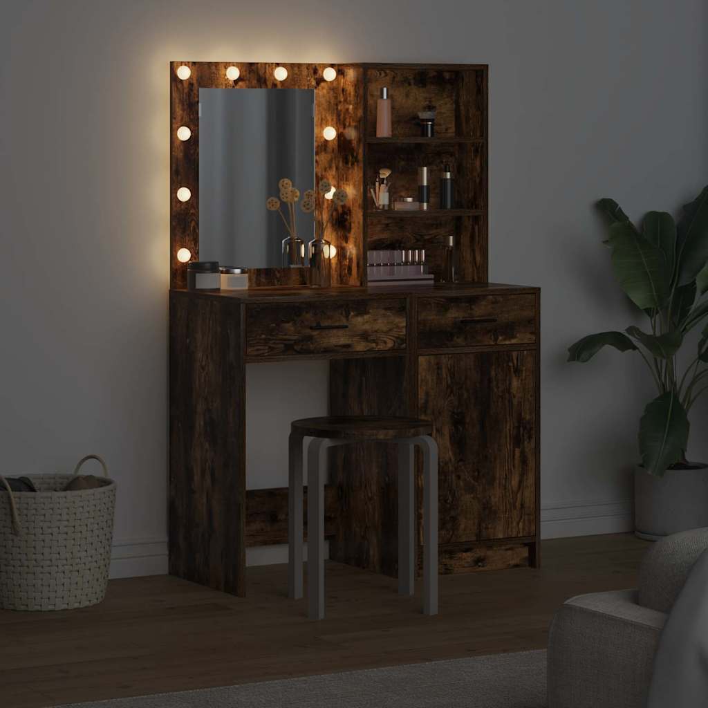 Set stola za oblačenje s LED s ladicama 2 pcs Dimljeni hrast
