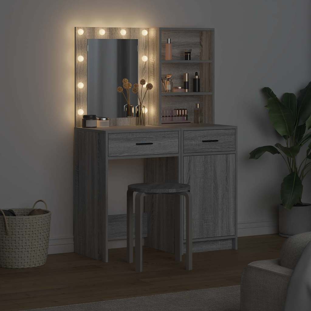 Set stola za oblačenje s LED s ladicama 2 pcs Siva Sonoma