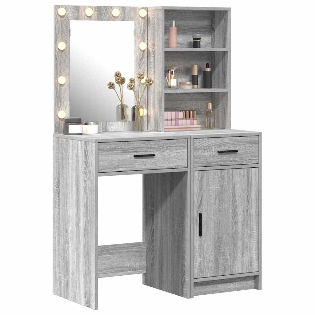 Set stola za oblačenje s LED s ladicama 2 pcs Siva Sonoma