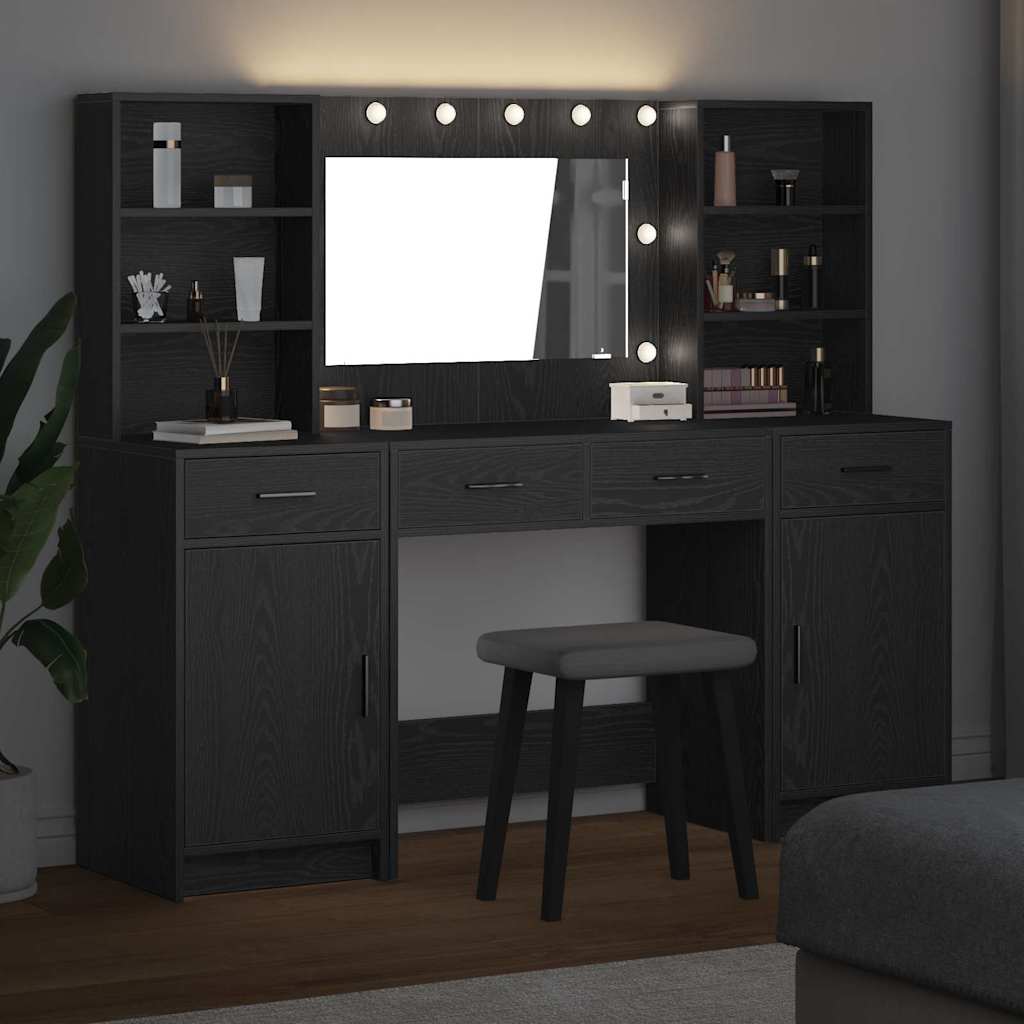Set stola za oblačenje s LED 3 pcs Crni hrast Konstruirano drvo