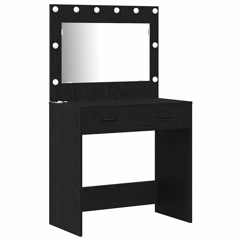 Set stola za oblačenje s LED 3 pcs Crni hrast Konstruirano drvo