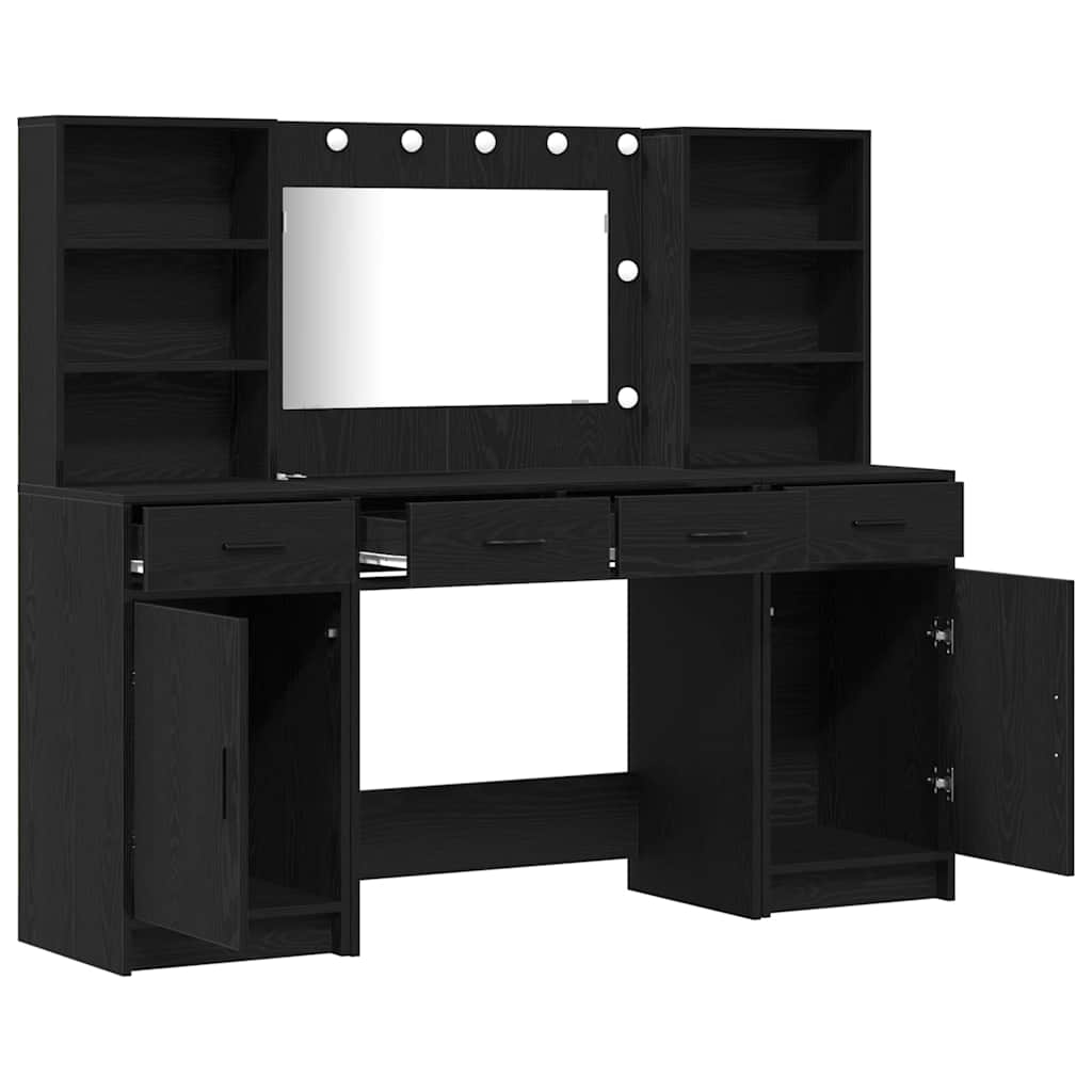 Set stola za oblačenje s LED 3 pcs Crni hrast Konstruirano drvo