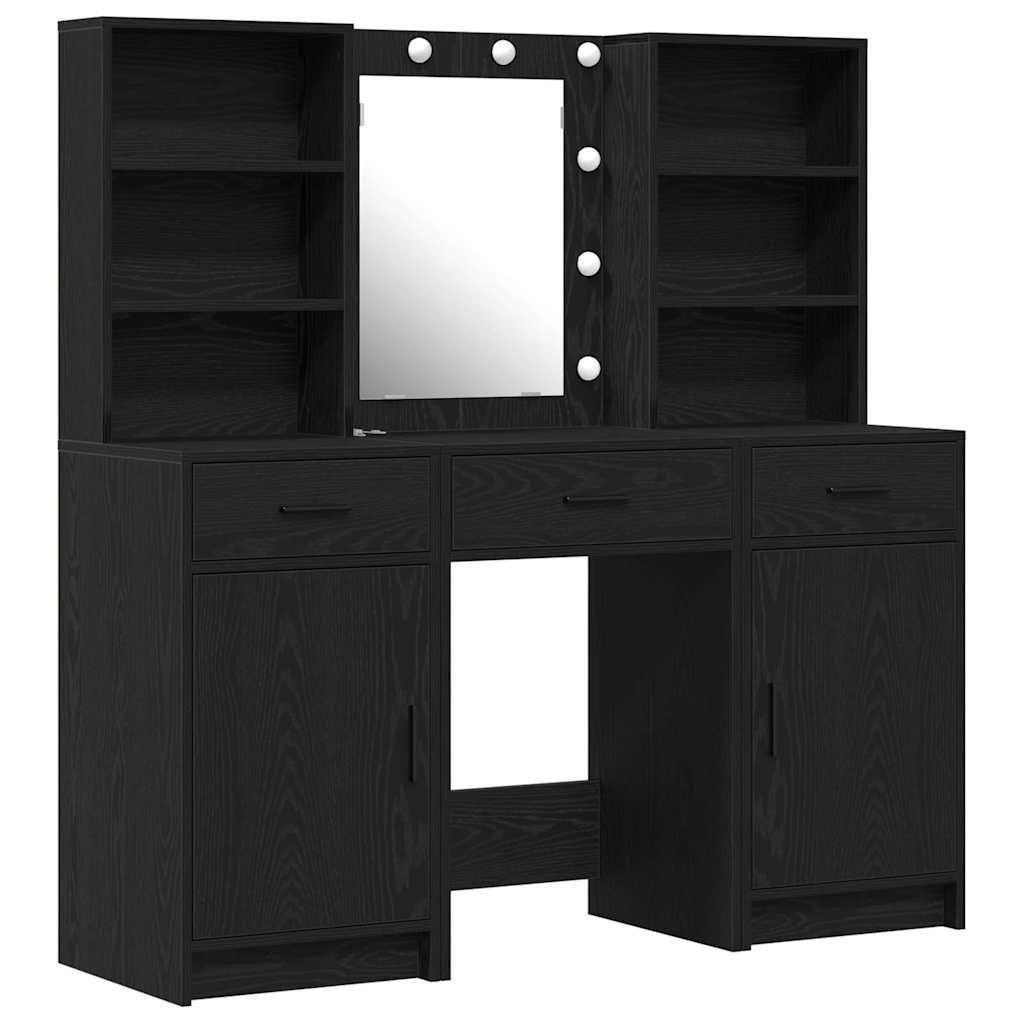 Set stola za oblačenje s LED 3 pcs Crni hrast Konstruirano drvo