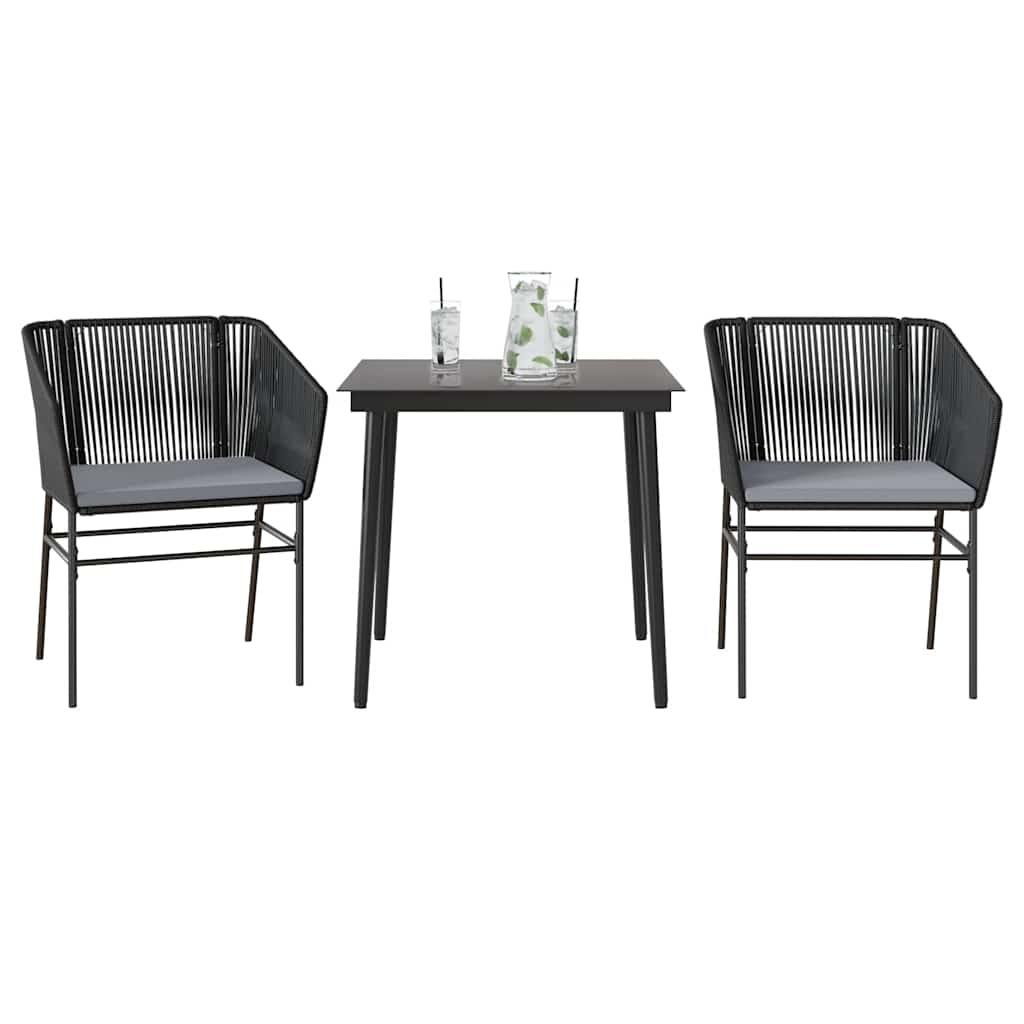 3-dijelni vrtni blagovaonski set s jastucima od crnog