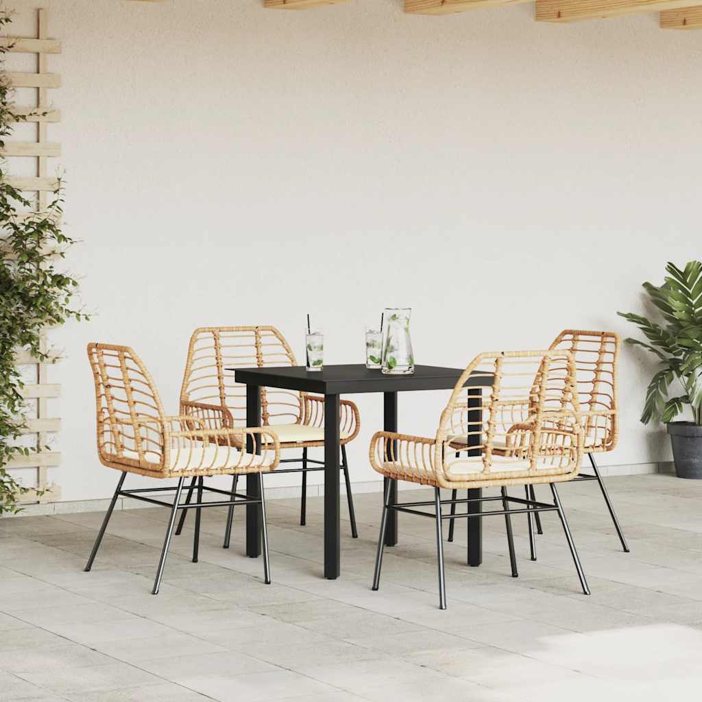 5-dijelni vrtni blagovaonski set s jastucima poliratan i staklo Smeđa 80 x 80 x 74 cm