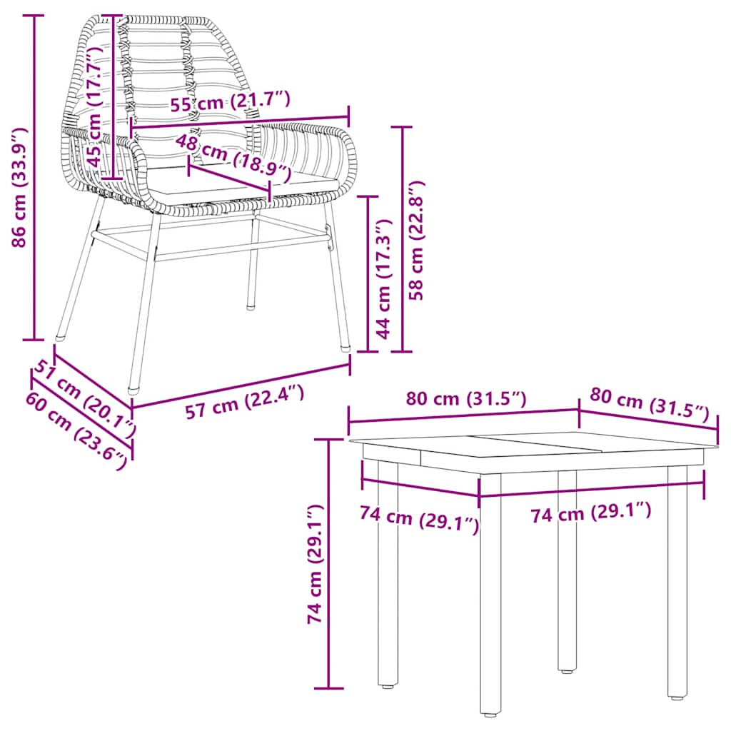 5-dijelni vrtni blagovaonski set s jastucima poliratan i staklo Smeđa 80 x 80 x 74 cm