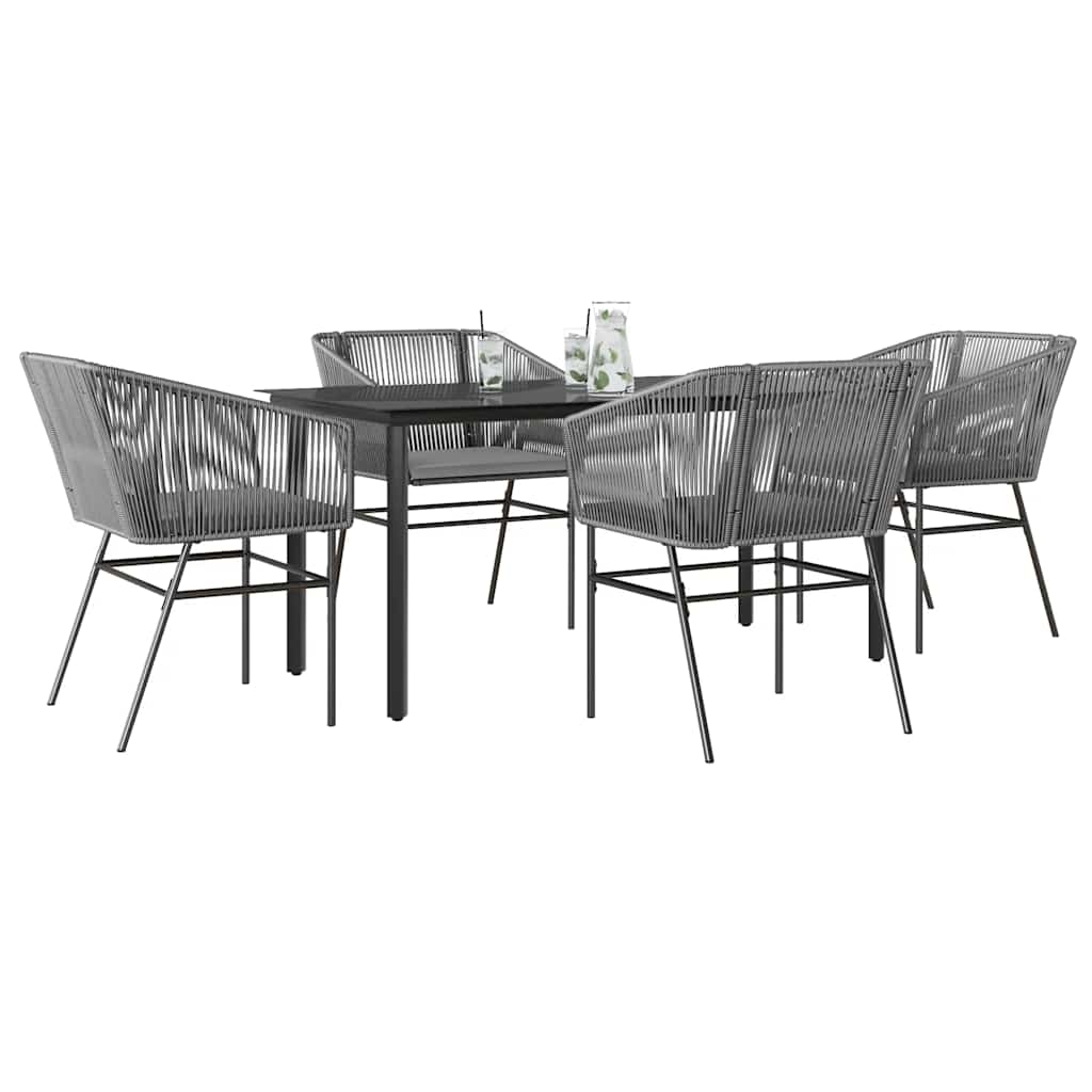 5-dijelni vrtni blagovaonski set s jastucima poliratan i staklo Siva 160 x 80 x 74 cm
