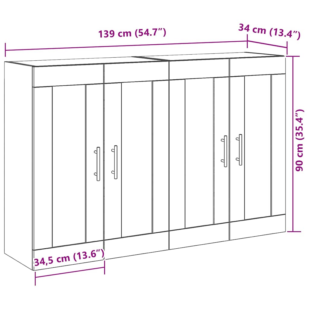 Zidni ormari 2 pcs Crni hrast 69,5 x 34 x 90 cm