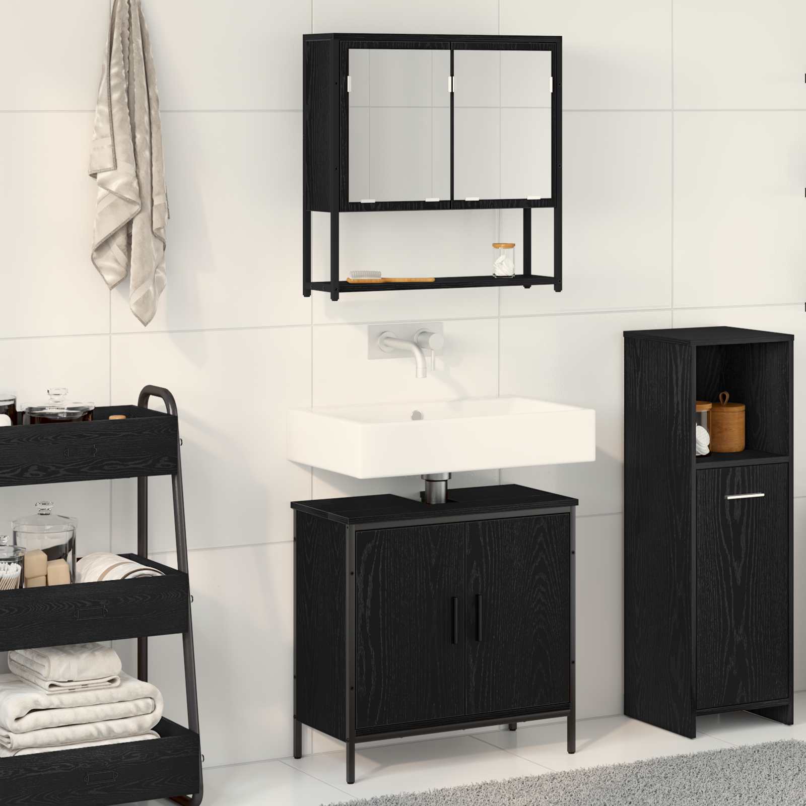 Set namještaja za kupaonicu Zidne 2 pcs Crna Konstruirano drvo