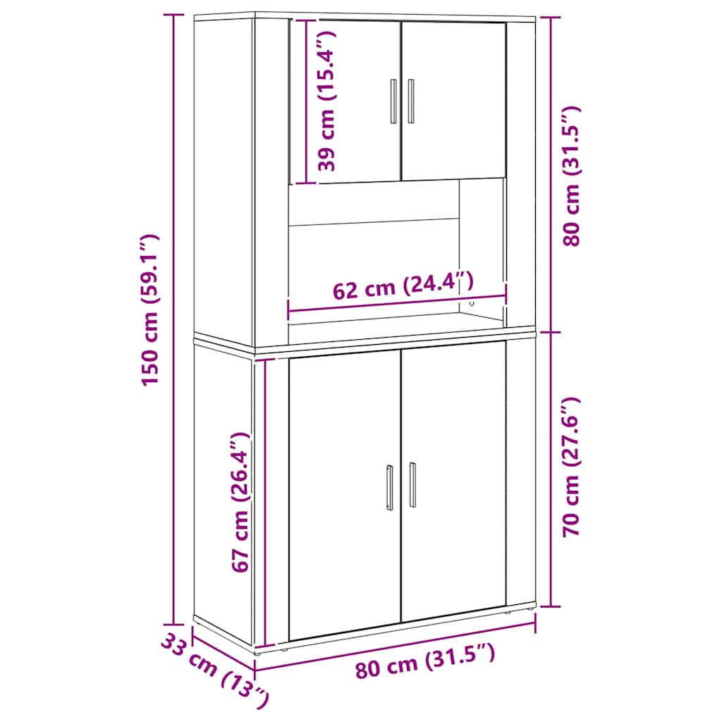 Highboard Staro drvo 80 x 33 x 150 cm Konstruirano drvo