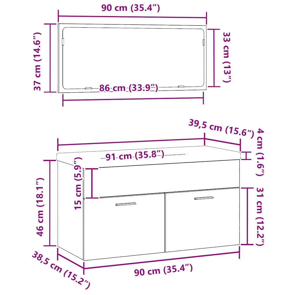 Set namještaja za kupaonicu 3 pcs Crni hrast Konstruirano drvo