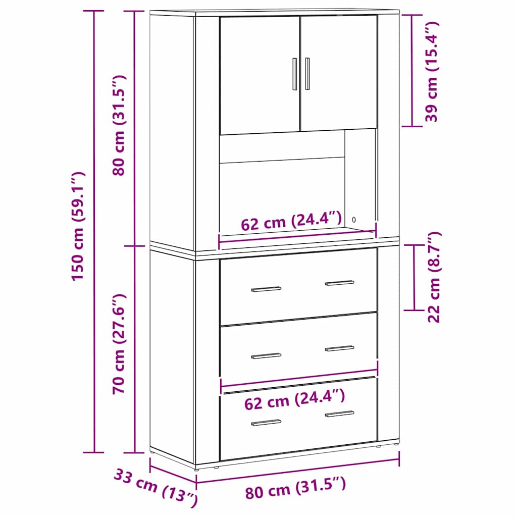 Highboard Umjetnički hrast 80 x 33 x 150 cm Konstruirano drvo
