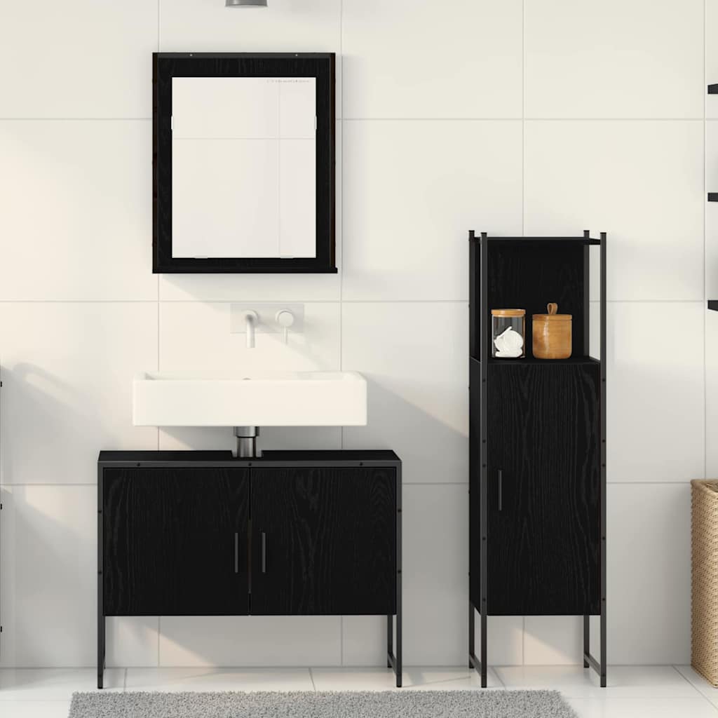Set namještaja za kupaonicu Zidne 3 pcs Crna Konstruirano drvo