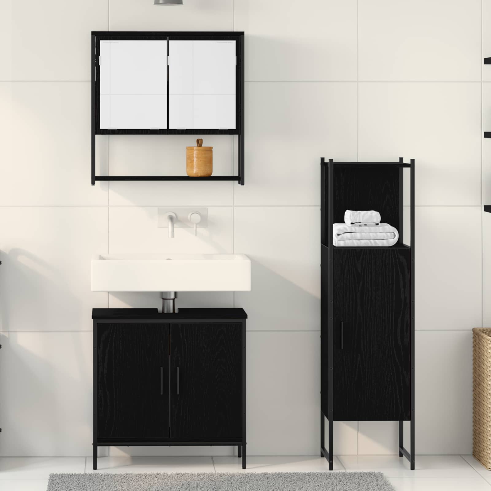 Set namještaja za kupaonicu Zidne 3 pcs Crna Konstruirano drvo