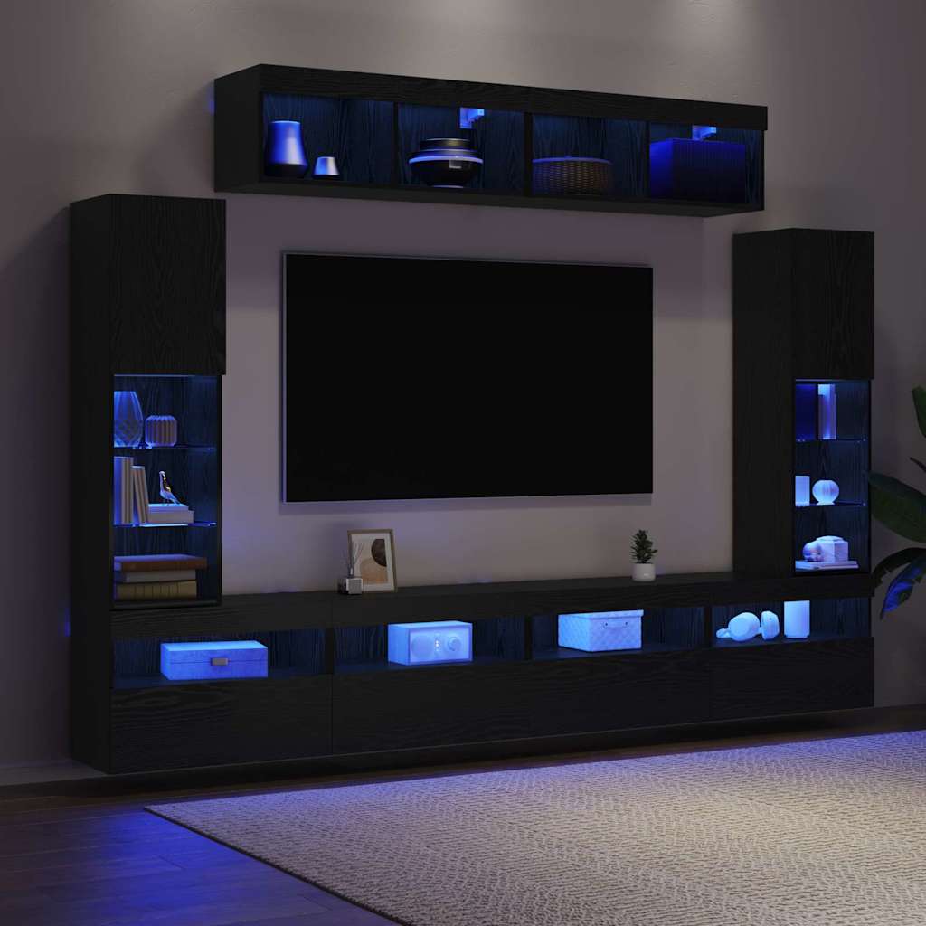 Set TV komoda S LED lampica 6 pcs Crni hrast Konstruirano drvo