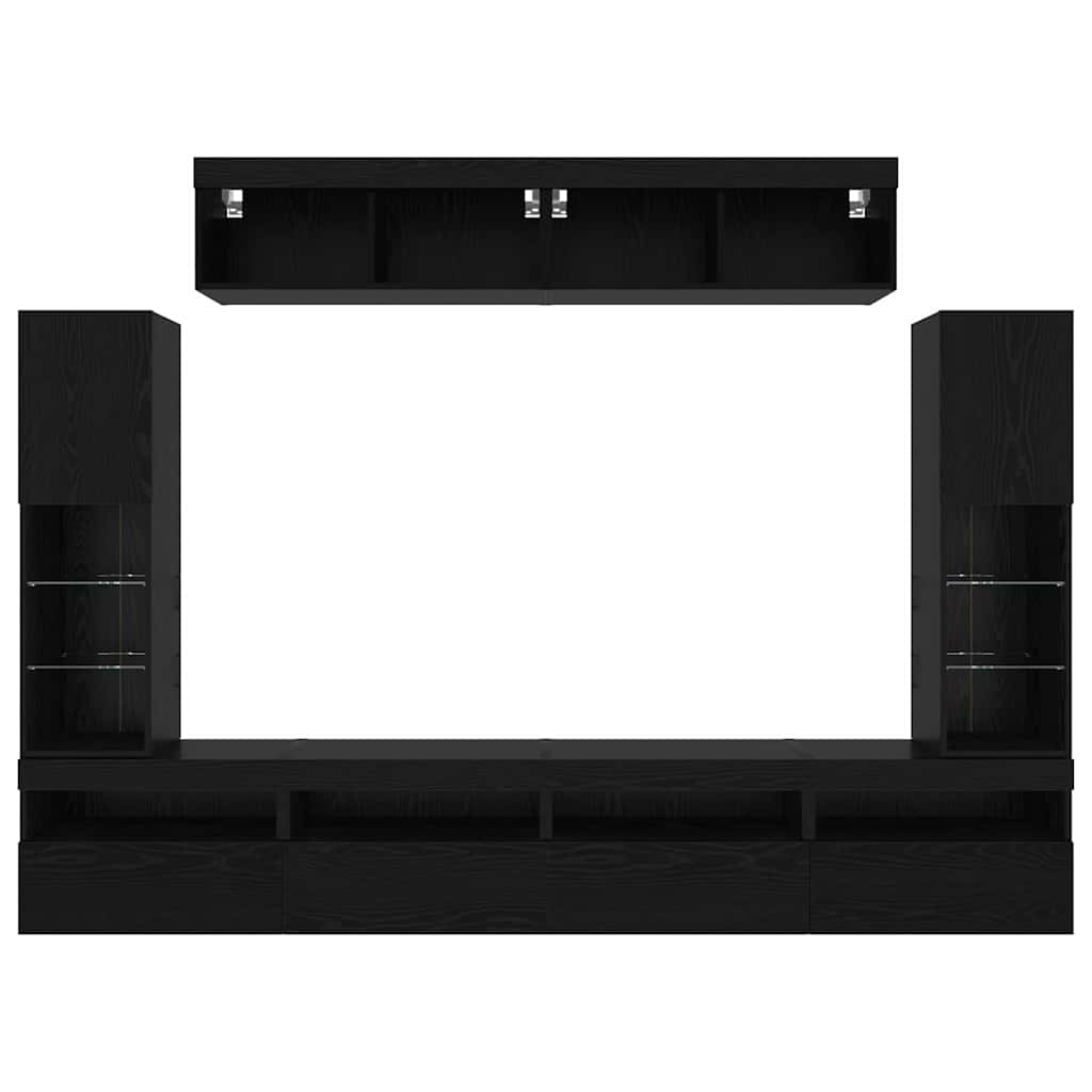 Set TV komoda S LED lampica 6 pcs Crni hrast Konstruirano drvo