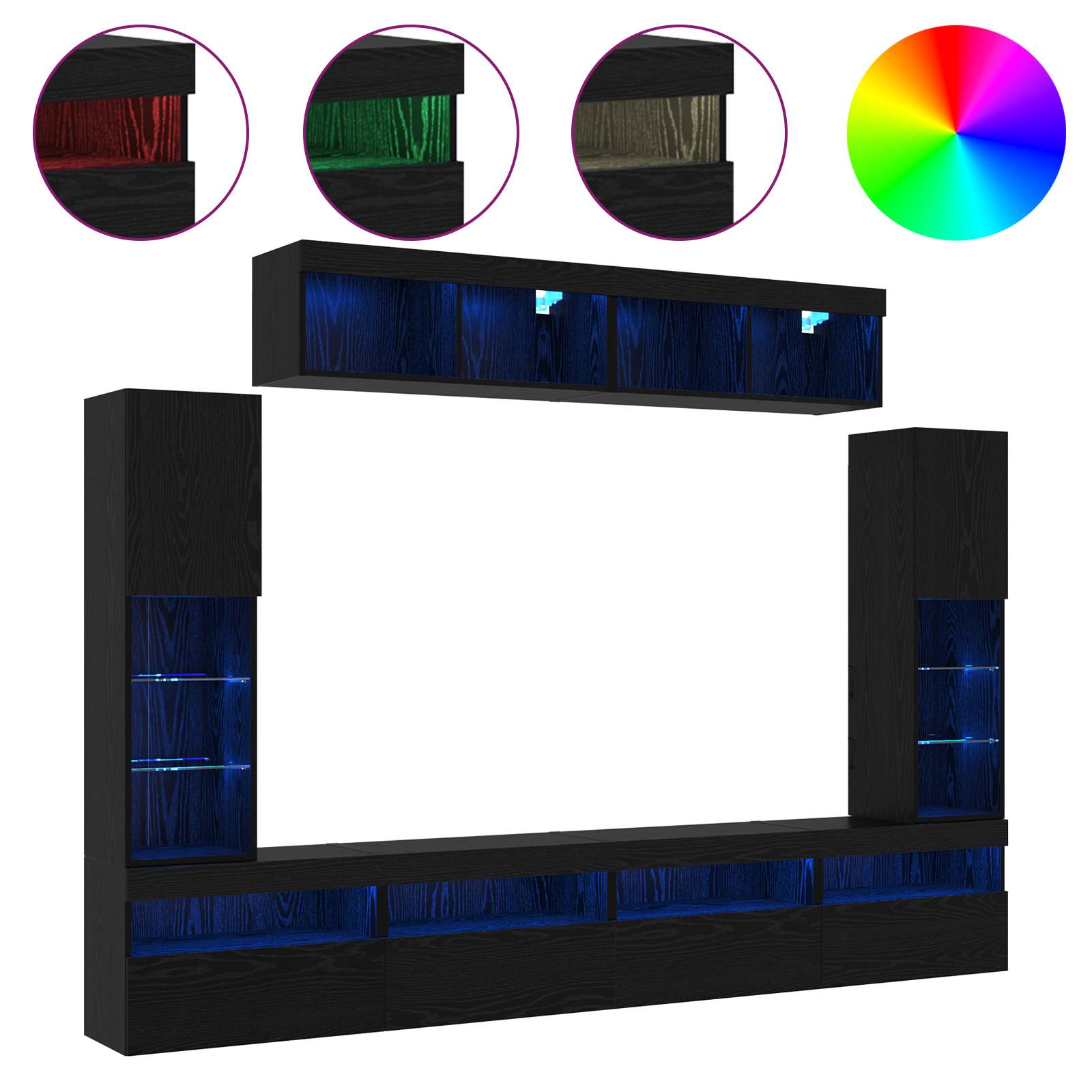 Set TV komoda S LED lampica 6 pcs Crni hrast Konstruirano drvo