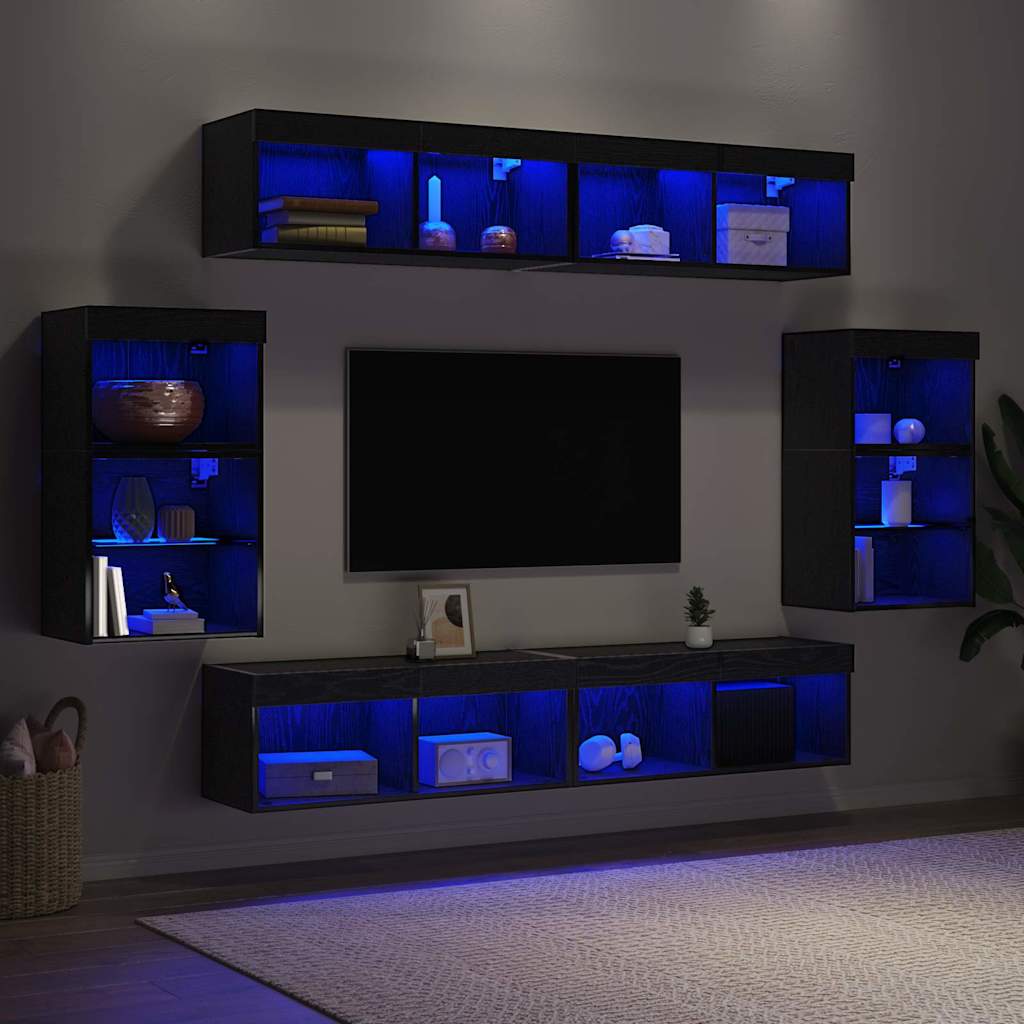 Set TV komoda S LED lampica 8 pcs Crni hrast Konstruirano drvo
